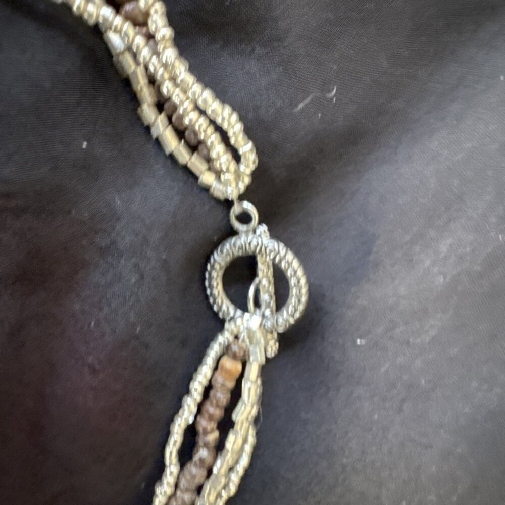 NEW Seed Bead Multi Layer Gold Tone Brown Multistrand Beaded Necklace 15" Drop - Picture 9 of 11